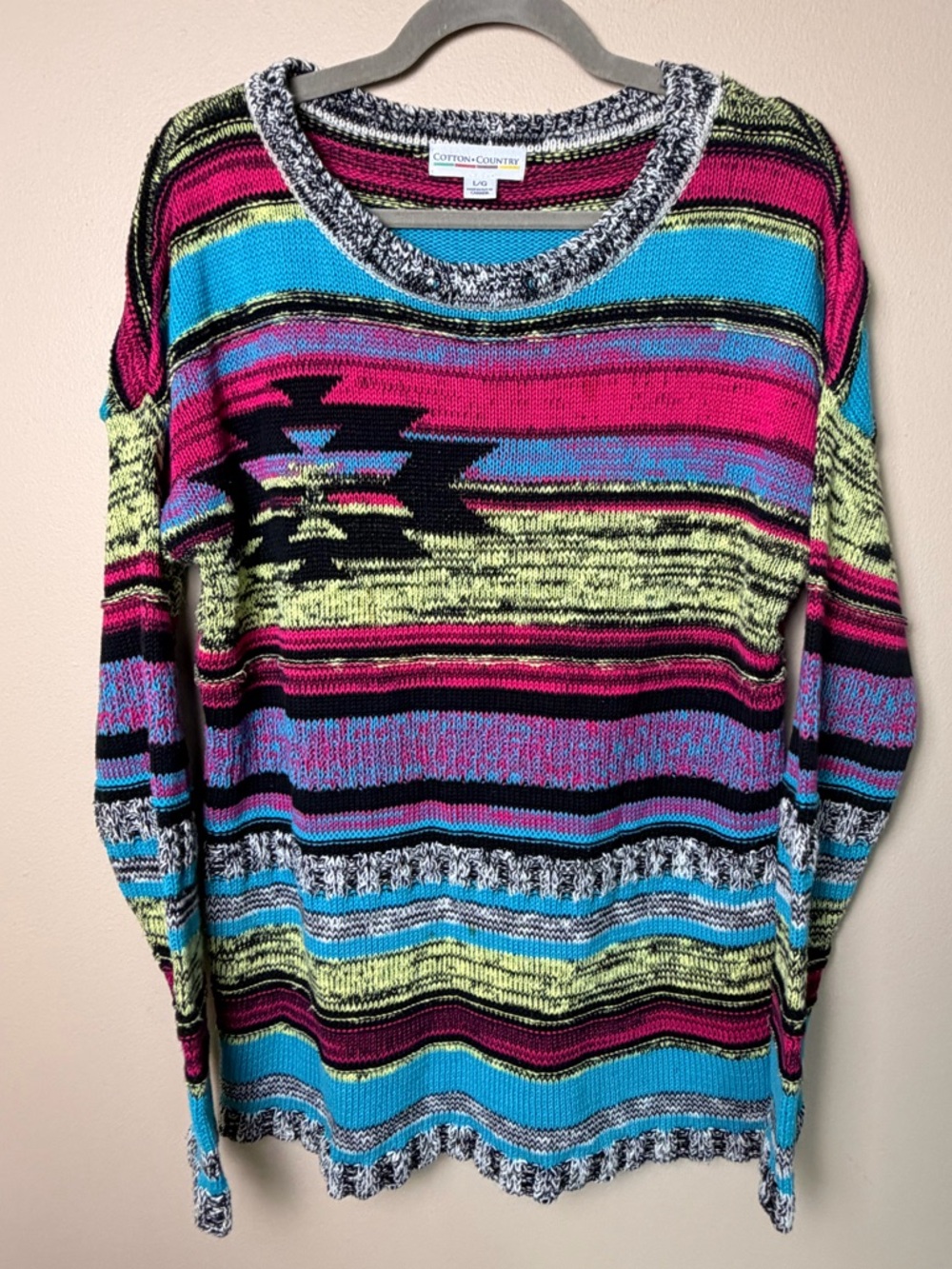Vintage Cotton + Country Canadian Aztec Southwestern Sweater Size L 100% Cotton